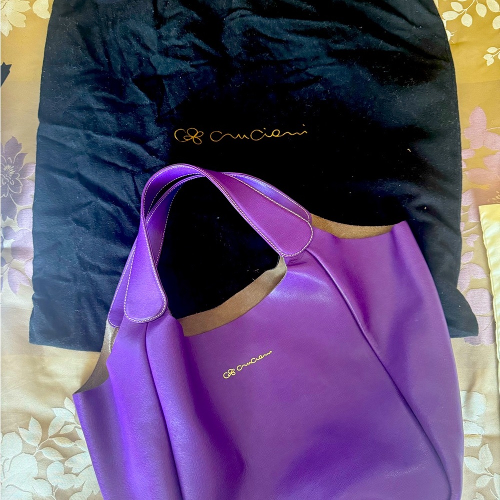 Cruciani large Purple Leather Tote Bag made in Italy